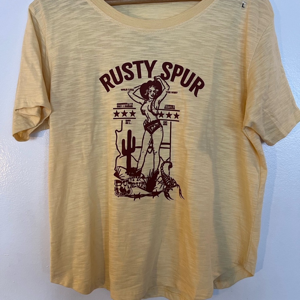 Rusty Spur - MV Sport Tan Graphic Tee with Maroon Print